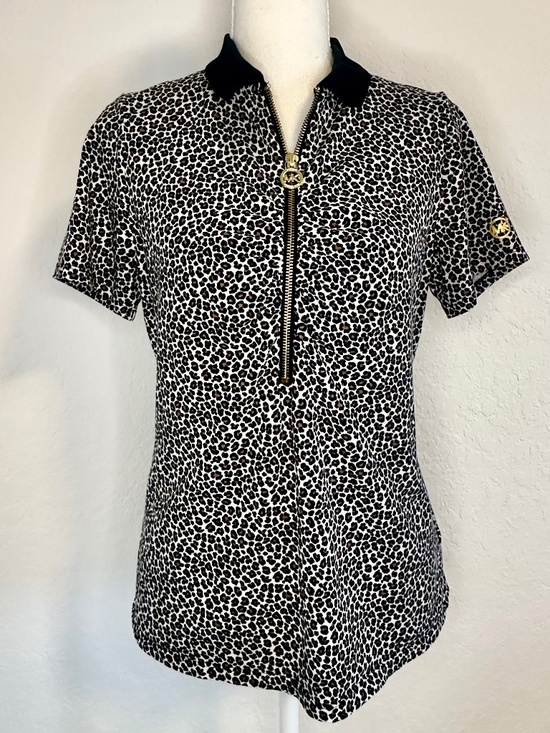 Michael Kors Tops - Michael Kors Woman's Leopard Print Zip Front Polo Shirt, Size M